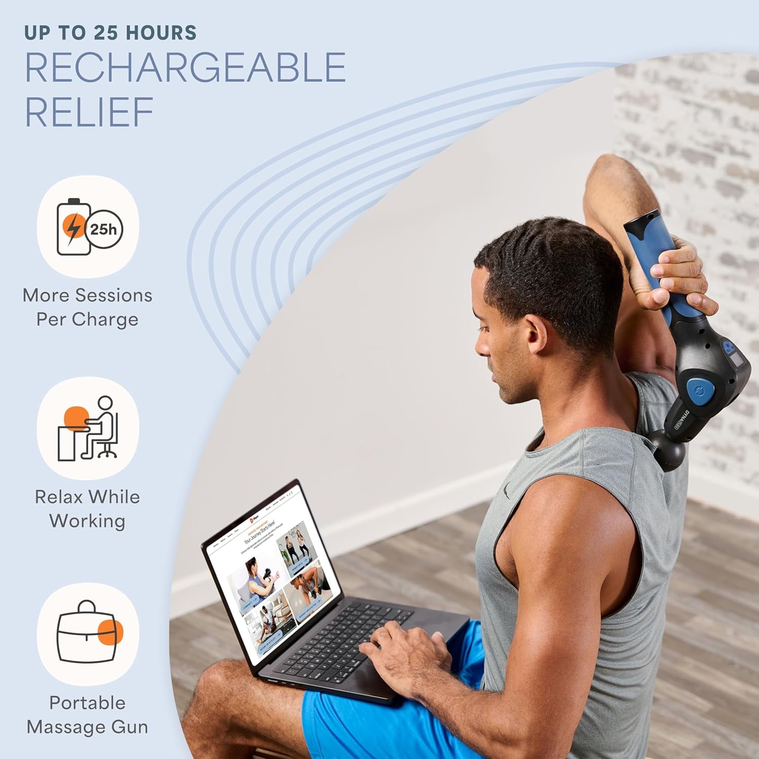 LifePro Dynaflex Massage Gun – Deep Tissue Handheld Massager Gun for Muscle Recovery with 10 Heads & Travel Case – Portable Percussion Massage Gun for Athletes - Blue