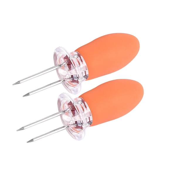 kurtrusly 2 Pcs Brochette de Maïs Barbecue Fourchette de Maïs Brochette de BBQ en Acier Inoxydable avec Poignées en Silicone, Orange