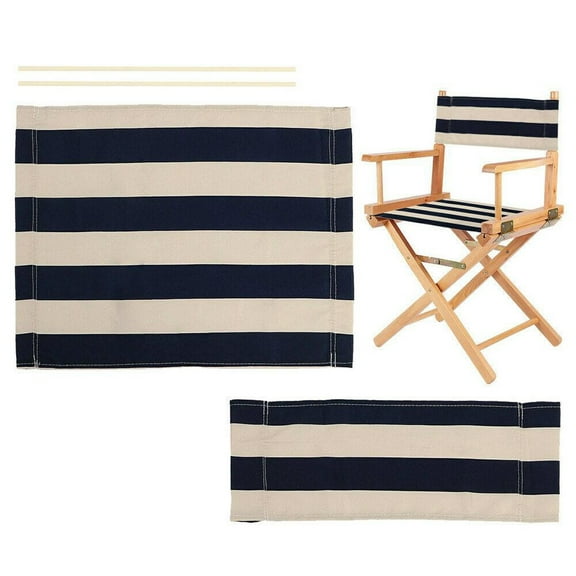 Sufanic 1 Set Directors Chair Canvas Replacement,Makeup Chair Seat and Back Replacement Cotton Canvas Stool Protector for Home Director Chair(Navy Blue  White)