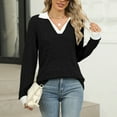 thumbnail image 5 of Womens Contrast Collar Top Long Sleeve Ribbed Knit Lightweight Fall Comfort Sweater, 5 of 9