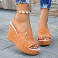thumbnail image 2 of Rokment Linen Wedges Dress Slides Sandals for Women Beach Breathable Cotton Fabric Open Toe Platform Extra High Heels Fashion Casual Summer Espadrilles Heeled Slip on Red Size 8.5, 2 of 6
