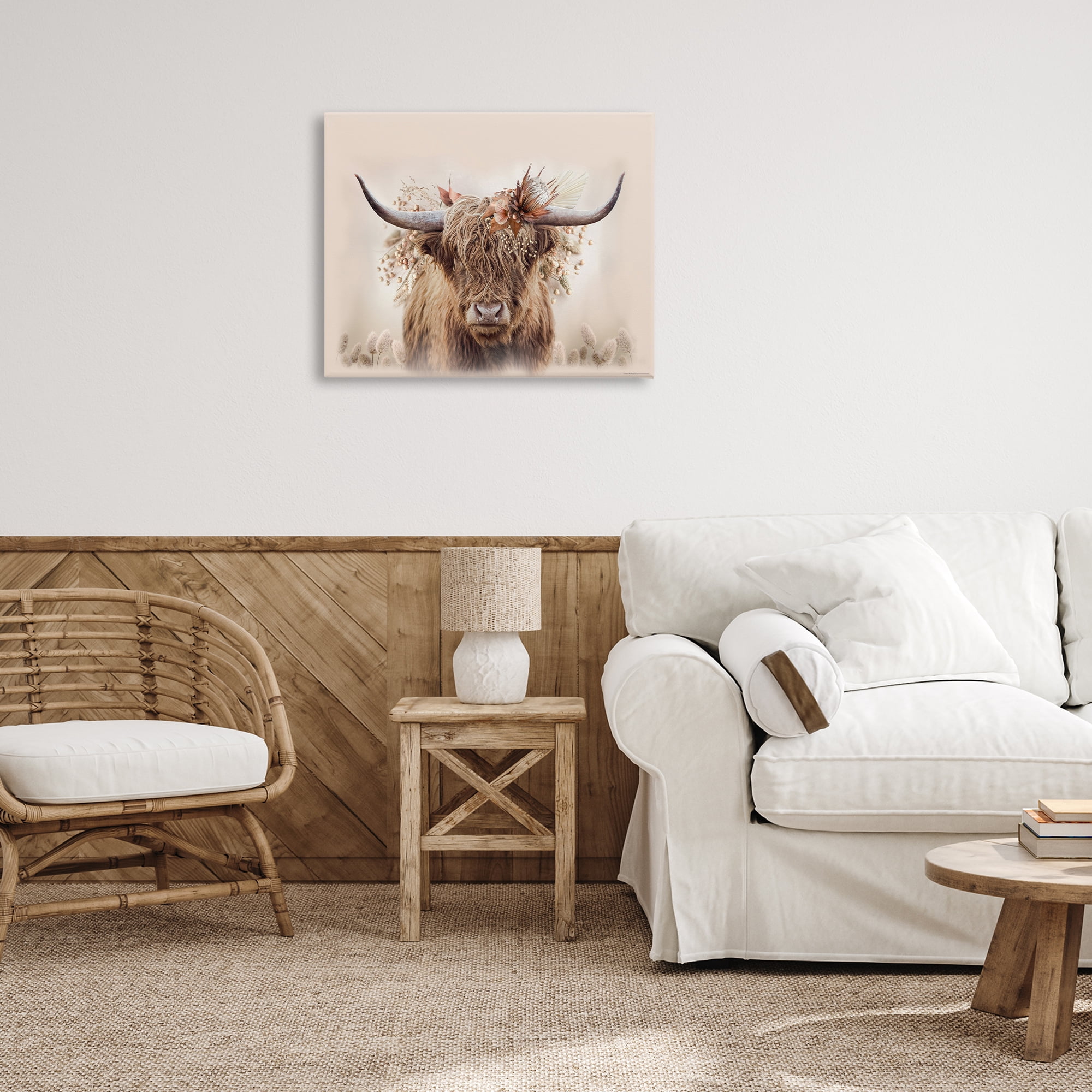Stupell Industries Peachy Pastel Cattle Animals Painting Wrapped Canvas Art Print Wall Art, 30 x 24