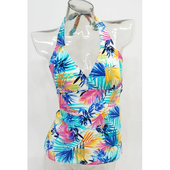 Croft & Barrow Tropical Print Halter Bust Enhancer Tankini Top Swimwear Women's 8