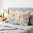 thumbnail image 6 of 16x16 Pillow Covers Set of 2, Spring Floral Square Throw Pillow Covers for Couch/Sofa/Living Room, Pink Yellow Tulip Botanical Summer Decorative Soft Pillowcases for Couch Throw Pillows, 6 of 9