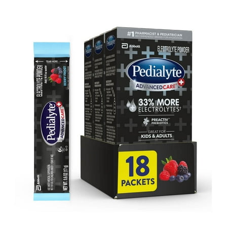 Pedialyte AdvancedCare Plus Electrolyte Powder, Berry Frost, 18 Powder Packets