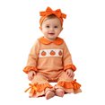 thumbnail image 4 of MEZZALL Child Baby Girl Romper With Orange Plaid Pumpkin Embroidery Long Sleeve Bodysuit And Hair Bowknot Fashionable Onesies, 4 of 8