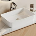 thumbnail image 2 of 36" Wall Mounted Bathroom Vanity with Sink, Floating Bathroom Sink Cabinet with White Sintered Stone Top, Modern Bathroom Vanity with Cabinet and Open Shelf, Ceramic Basin, Light Wood, 2 of 6