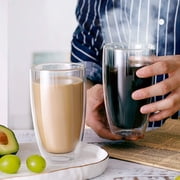 CnGlass Double Walled Glass Insulated Coffee Cups 13.5oz/400ml, Clear Cappuccino Cups Set of 2