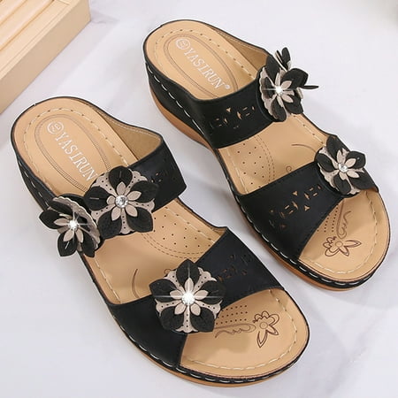 

Slippers For Women Women S Fashion Casual Platforms Floral Wedges Slippers Outdoor Shoes Womens Slippers