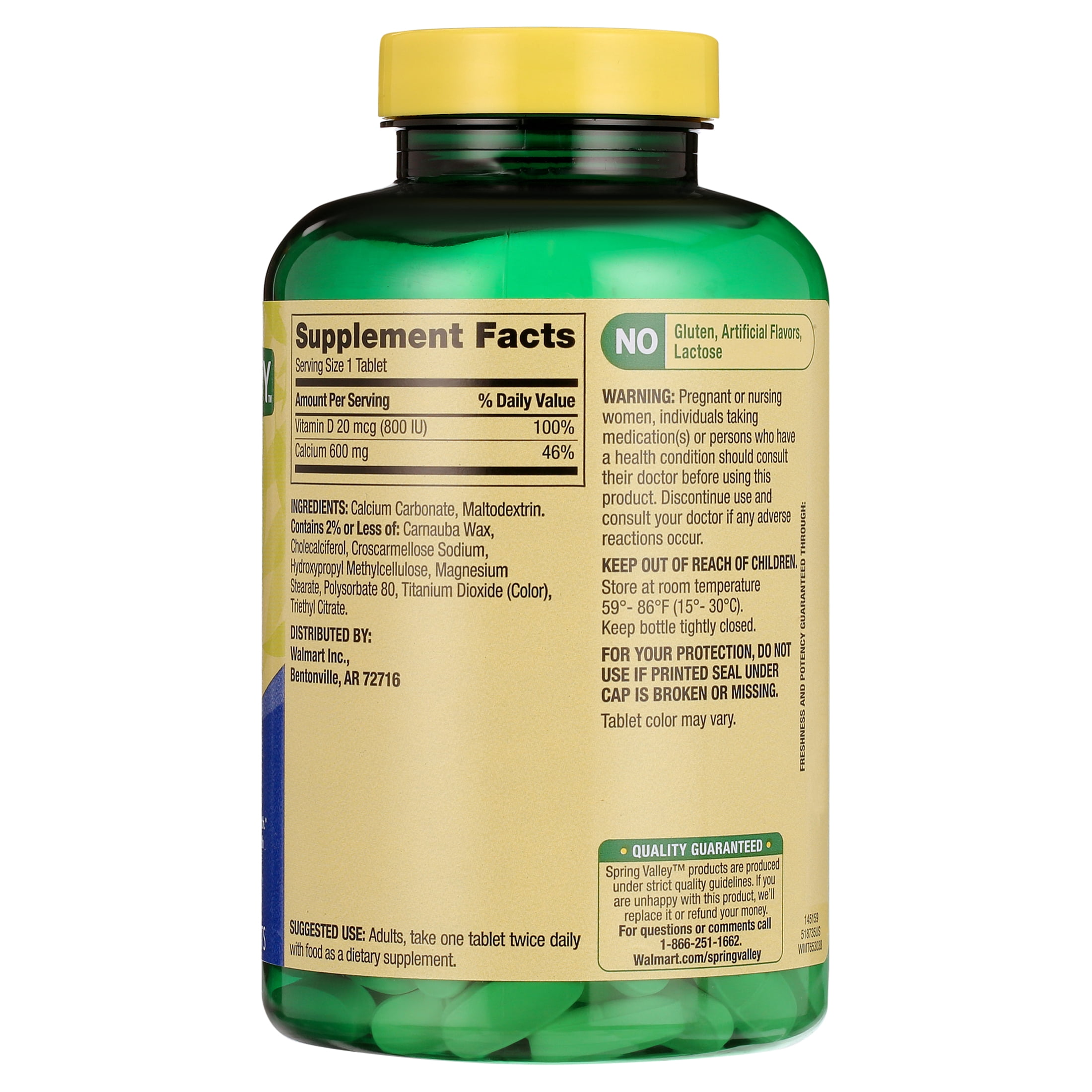Spring Valley Calcium Plus Vitamin D Tablets, 600 mg, 250 Count,  Dietary Supplement