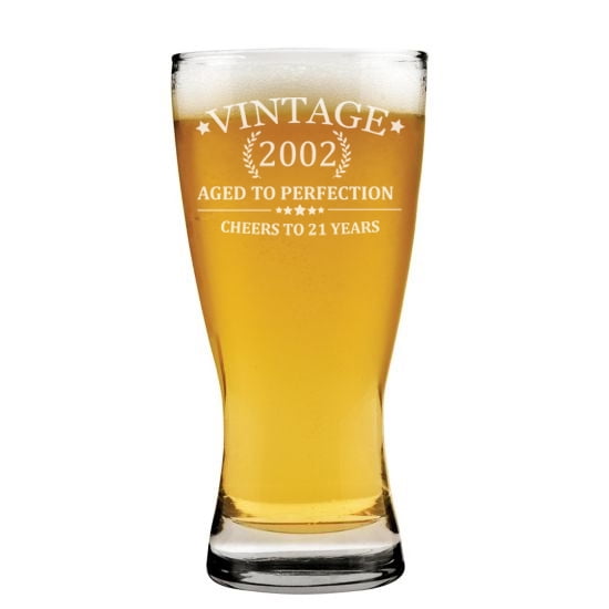 Beer Pilsner Glass 15 oz Cheers To 21 Years Vintage 2002 21st Birthday ...