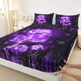 thumbnail image 3 of Feelyou Glitter Purple Rose Queen Sheet Sets, Fashion Stripes Lines Flat Sheet, Romantic Valentine's Day Queen Fitted Sheet, Breathable Home Decor, 4 Pieces, 3 of 7