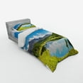 thumbnail image 3 of Landscape Duvet Cover Set, Mountain Woodland Forest and Lake in Sunny Cloudy Sky Summer Nature, Bedding Set with Shams and Fitted Sheet, 3 Sizes, by Ambesonne, 3 of 3