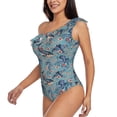 thumbnail image 2 of Gaeub Underwater Animals and Flowers Women's One Shoulder Ruffle Tummy Control Swimwear for Swimming Surfing Beach Party - Small, 2 of 8