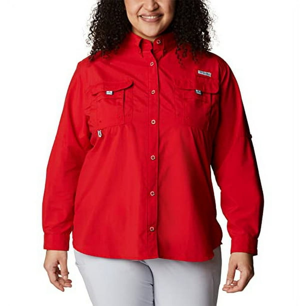 Columbia Women's PFG Bahama II UPF 30 Long Sleeve Fishing Shirt, Red Spark,  X-Large 