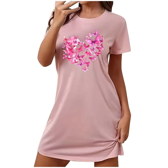 Chemises de Nuit pour Femmes, Chemise de Nuit Courte Surdimensionnée pour Femmes Mode à Imprimé sur la Poitrine à Manches Courtes