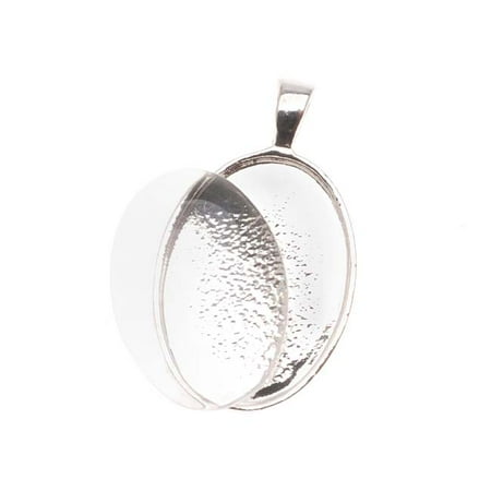 - Silver Plated Oval Bezel With Glass Oval Cabochon 18x25mm - Pendant Set