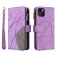 thumbnail image 2 of ELEHOLD for iPhone 15 Plus Wallet Case Zipper Pocket Large Capacity Card Slots Flip Stand Magnetic Phone Cover design for iPhone 15 Plus 6.7 Inch with Wrist Strap Purse Case, Purple, 2 of 11