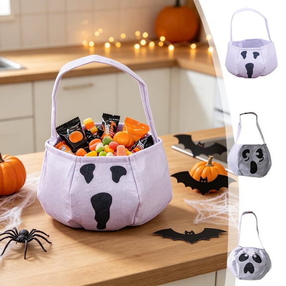 PYURTEP Halloween Basket, Trick‑or‑Treat Candy Bucket with Ghost Face, Reusable Halloween Gift Storage Bag for Party Favors Holiday Decor