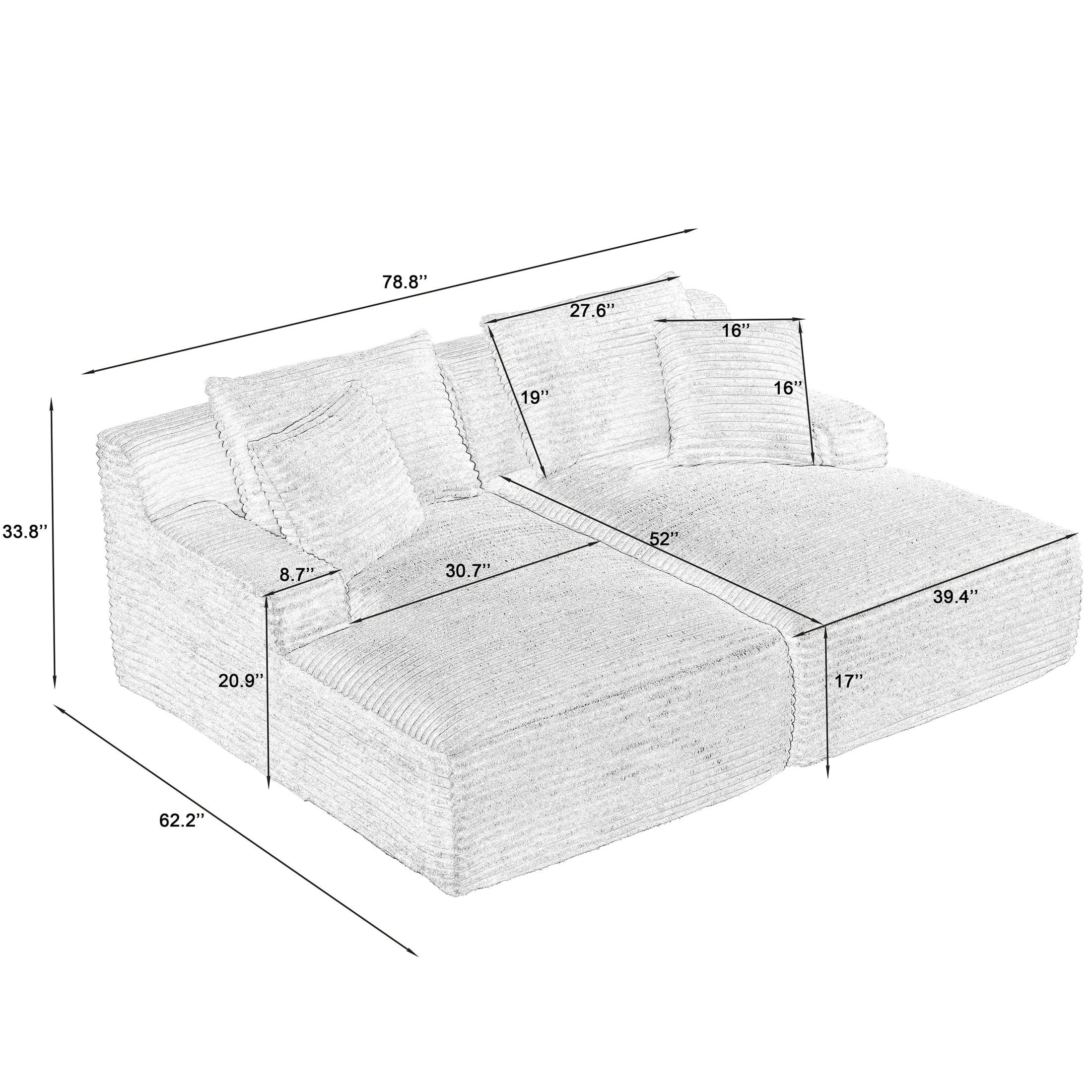 Aukfa 79" Oversized Double Chaise Memory Foam Sleeper Sofa for Living Room Bedroom, Corduroy, Beige