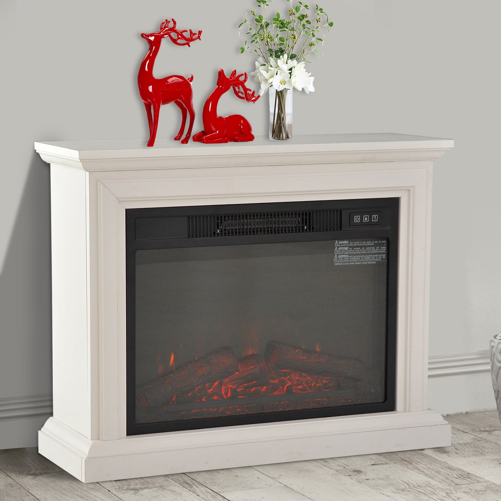 Portable Electric Fireplace Freestanding LED Wood Fire Realistic 1400W