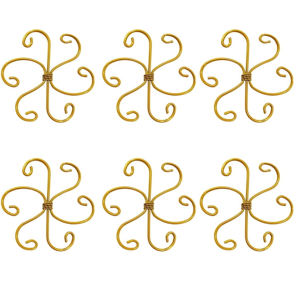 6 Pcs Metal Plant Stem Support Set, Upgraded Reusable Round Plant Trellis, Golden Flower Design, 4.1 Inch x 4.1 Inch Climbing Plant Support for Indoor Outdoor Potted Plants