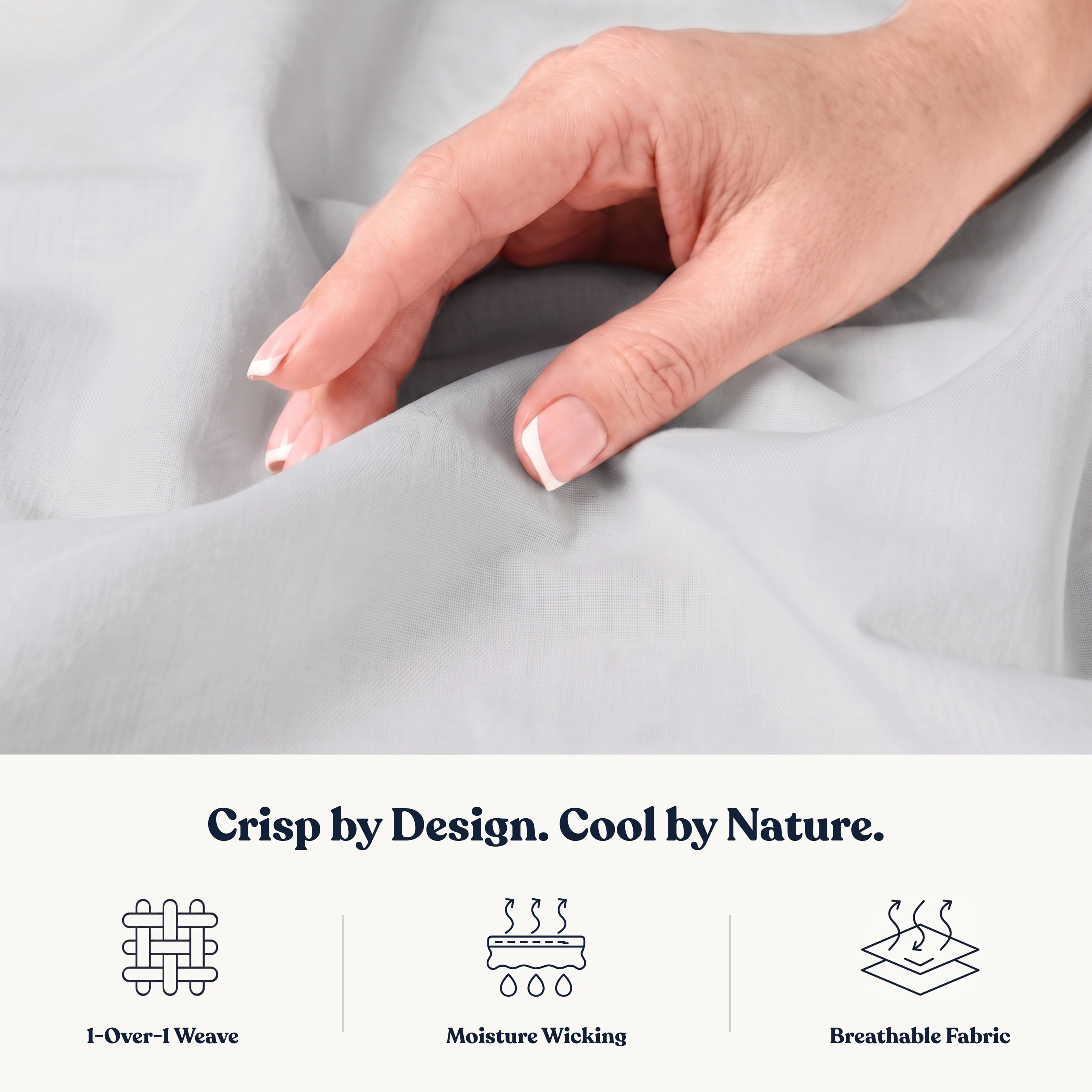 Delara King Organic Cotton Percale Duvet Cover Set 3-Piece with Sham, 400TC, Soft Breathable Bedding, GOTS Certified, 8 Ties, Light Grey