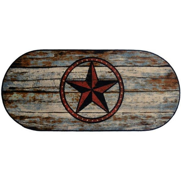 Mayberry Rug CC10434 20X44 20 x 44 in. Oval Cozy Cabin Barn Star Printed Nylon Kitchen Mat & Rug