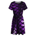 thumbnail image 4 of Purple Dragon Scales Dress Summer Street Style Dresses Female Short Sleeve Printed Sundress, 4 of 7