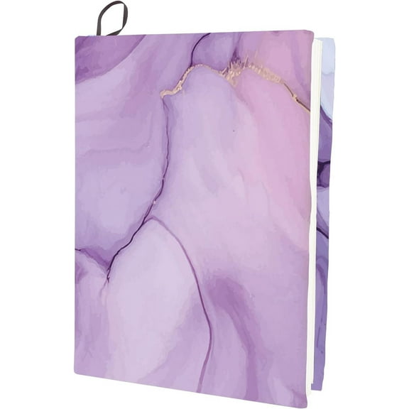 1 pc Purple Stretchable Book Cover Marble Pattern Washable Reusable Large Nylon Cloth Polyester Book Protector 9.4x15.7 Inch Elastic Notebook Wraps Suitable for Most Hardcover Books Students