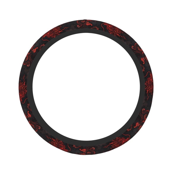 Picia Red Dragon On Black Car Steering Wheel Cover, Non-Slip, Breathable, Universal 15 inch
