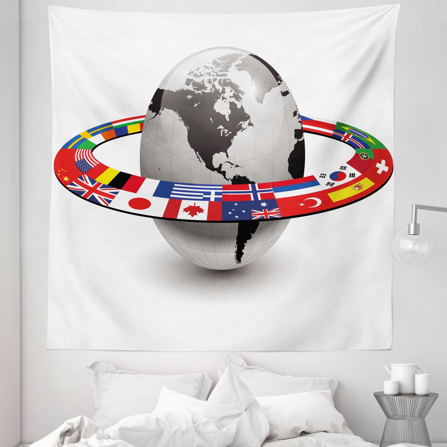 World Warm 3 Piece Bedding Set,Earth Planet with Orbit Made from National Flags International Composition Countries Decorative for Room,Twin