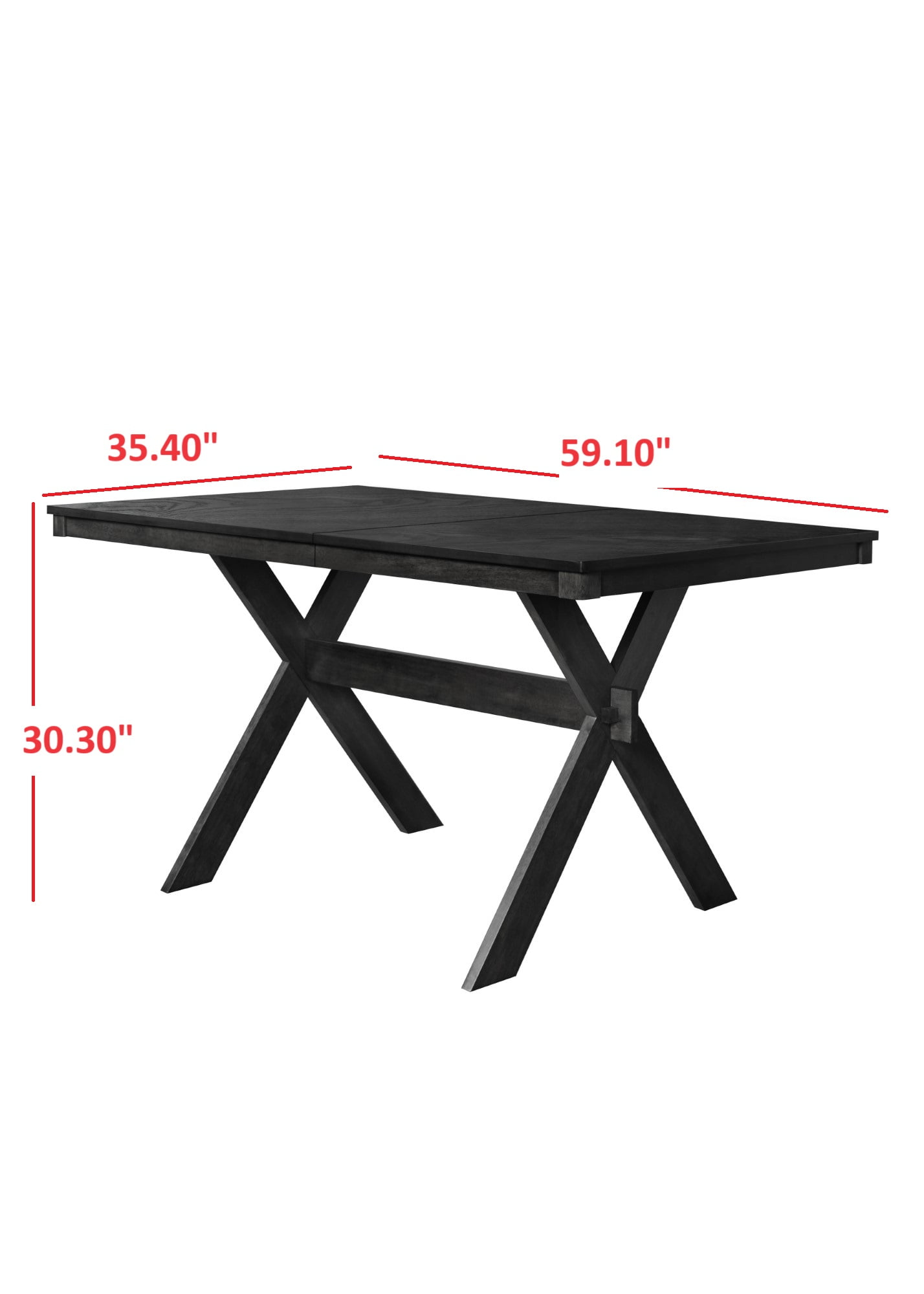 Home Design Oden Dining Table, Black, Rectangular top, Split-top design, X-shaped base, Natural woodgrain finish, Rustic-modern style, Sturdy construction, Durable and stylish