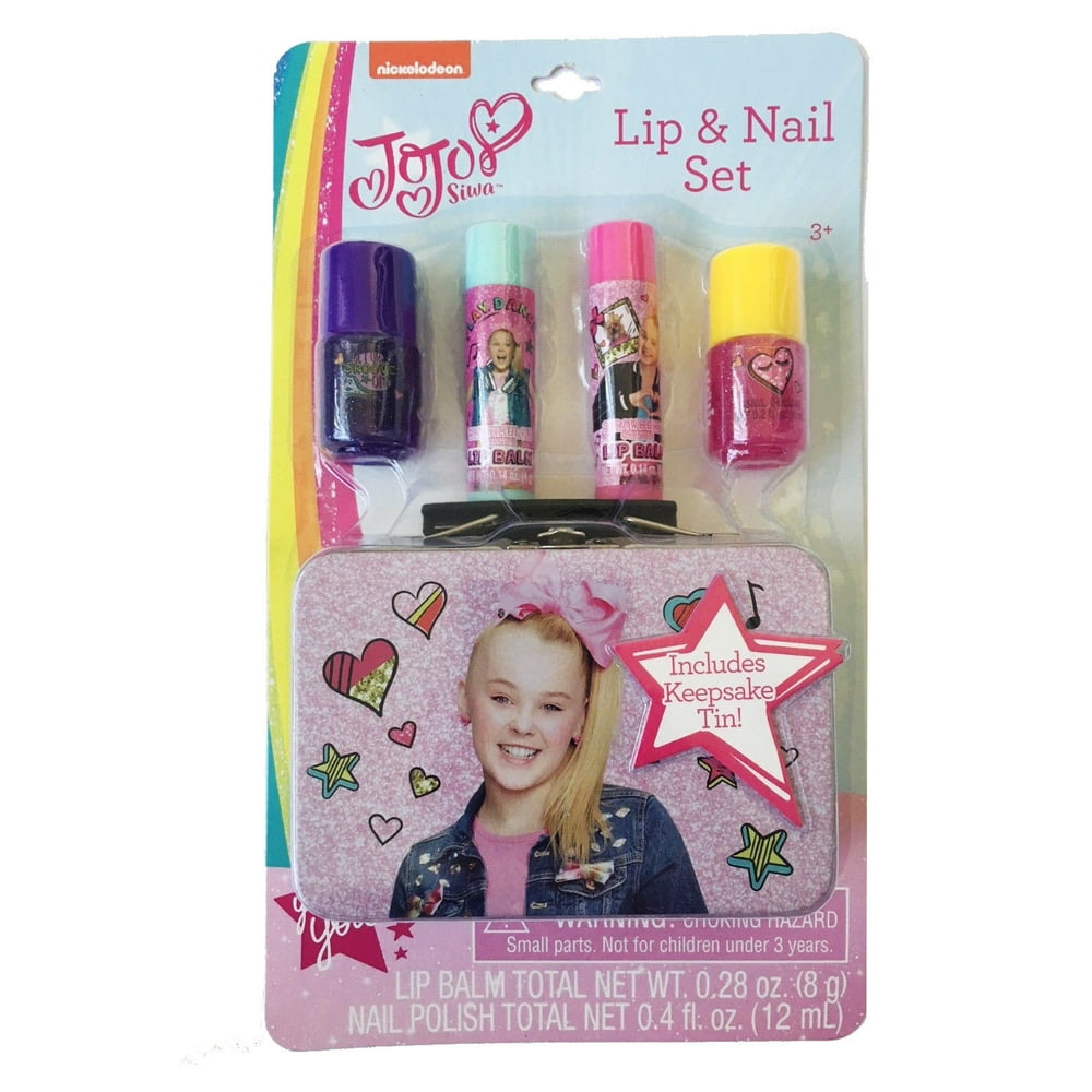 New JoJo Siwa Lip & Nail Gift Set Keepsake Tin Lip Gloss Nail Polish