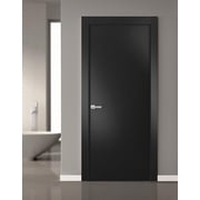 Modern Solid Interior Door 36 x 84 inches with Handle | Planum 0010 Black Matte | Single Regural Panel Frame Trims | Bathroom Bedroom Sturdy Doors
