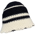 thumbnail image 3 of CoCopeaunts Women Crochet Bucket Hat Piece Color White Strips Knit Hat Autumn Winter Trendy Outdoor Wide Brim Cold Proof Cap, 3 of 8
