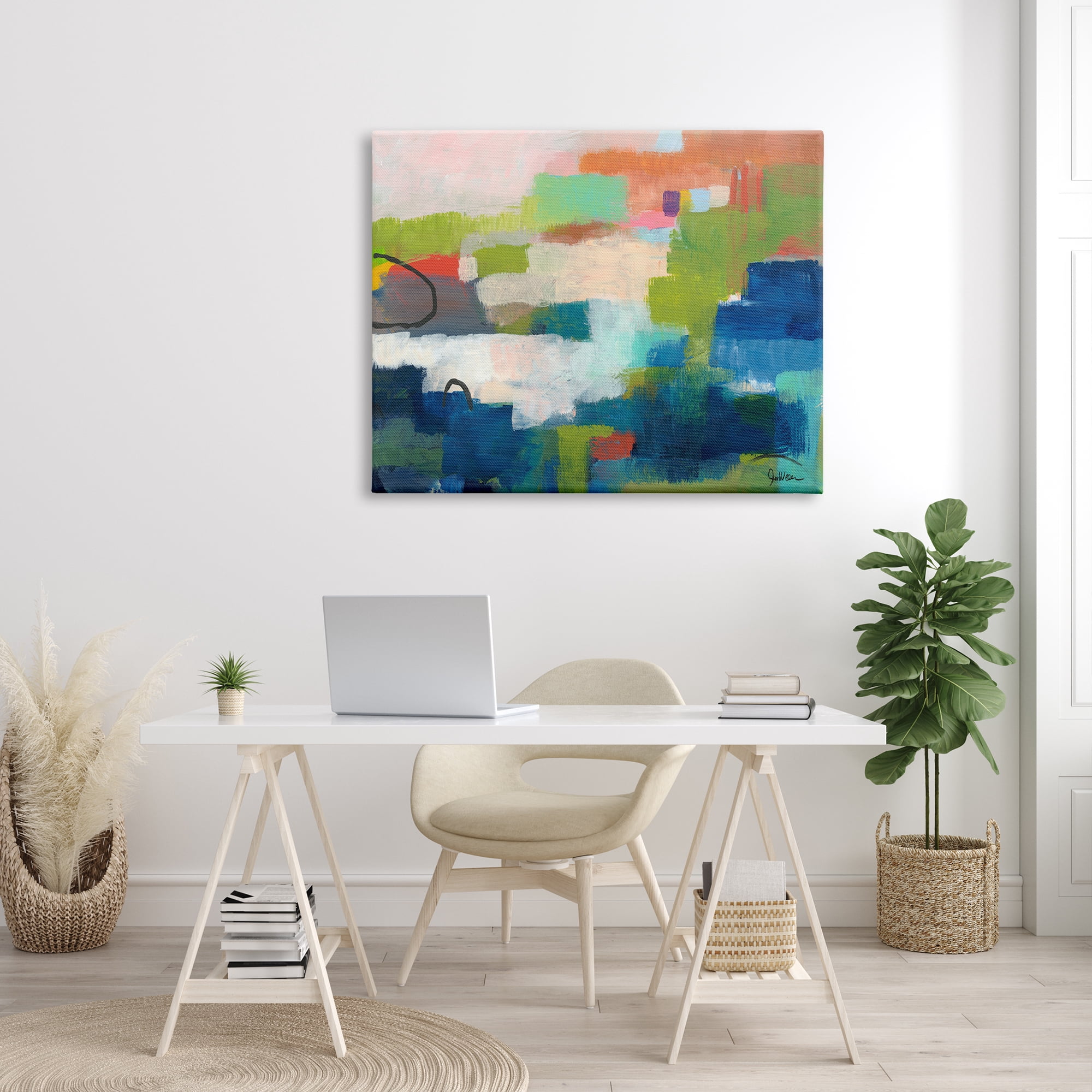 Stupell Industries Patchwork Painting Expressive Abstraction Bold Blue Green Orange, 48 x 36, Design by Jan Weiss