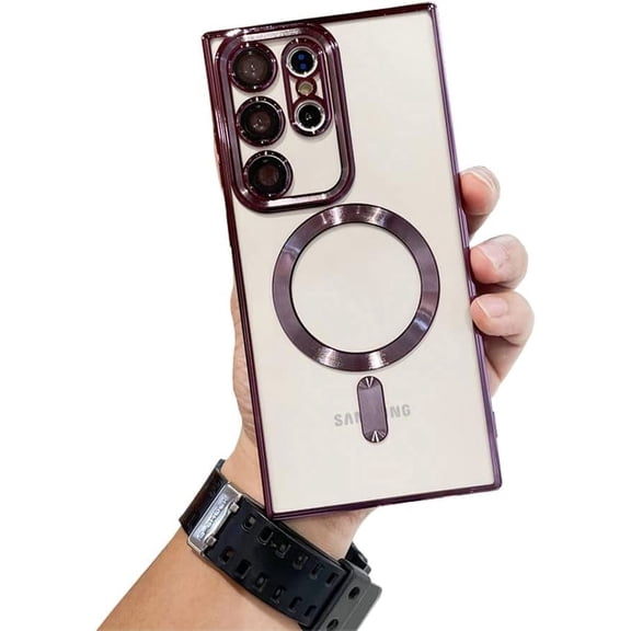 Galaxy Note 20 Ultra Case [Support Magsafe Charger] Wireless Anti-Scratch Shockproof Plated Clear Full Camera Protection Phone Cover Case for Samsung Galaxy Note 20 Ultra-Purple