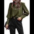 thumbnail image 2 of Blusa Elegante de Larga con Cuello Redondo para Mujer, Ideal para Otoño e Invierno, con Botones en la Espalda Verde M, 2 of 7