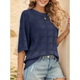 thumbnail image 3 of Weardear Womens 3/4 Sleeve Lightweight Crochet Crewneck Sweater Loose Casual Knit Tunic Tops, 3 of 8