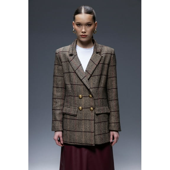 Esna Herringbone Blazer Beige