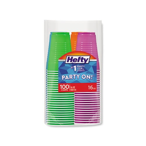 Easy Grip Disposable Plastic Party Cups 16 oz, Assorted, 100/Pack
