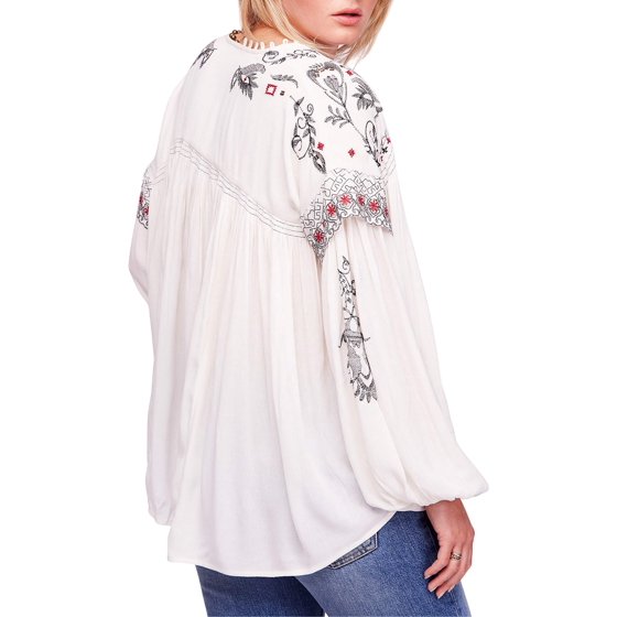 Free People Tops & Blouses Black Womens Embroidered VNeck Blouse XS