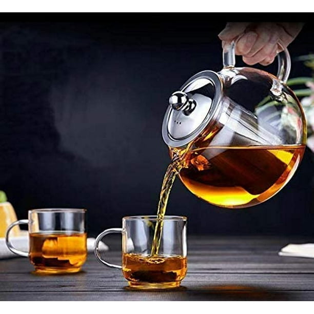 Théière en verre avec infuseur amovible pour thé chaud/glacé avec