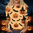 thumbnail image 2 of Halloween Shirts for Women Ghost Pumpkin Print 3/4 Sleeve Halloween Shirt Plus Size Round Neck Halloween Blouse Tees, 2 of 5