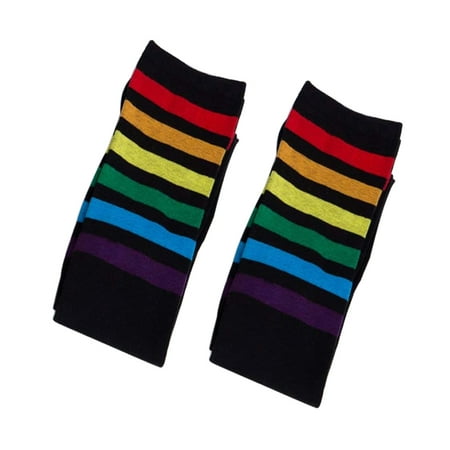 

LEAQU 1Pair Women Casual Rainbow Striped Socks Breathable Sports Women Cotton Tube Socks