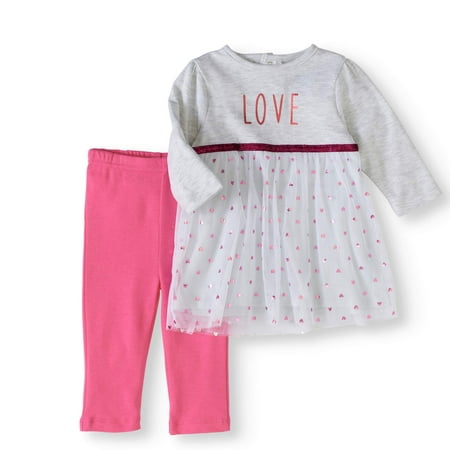 Baby Girl Glitter Tulle Dress & Leggings, 2pc Oufit Set