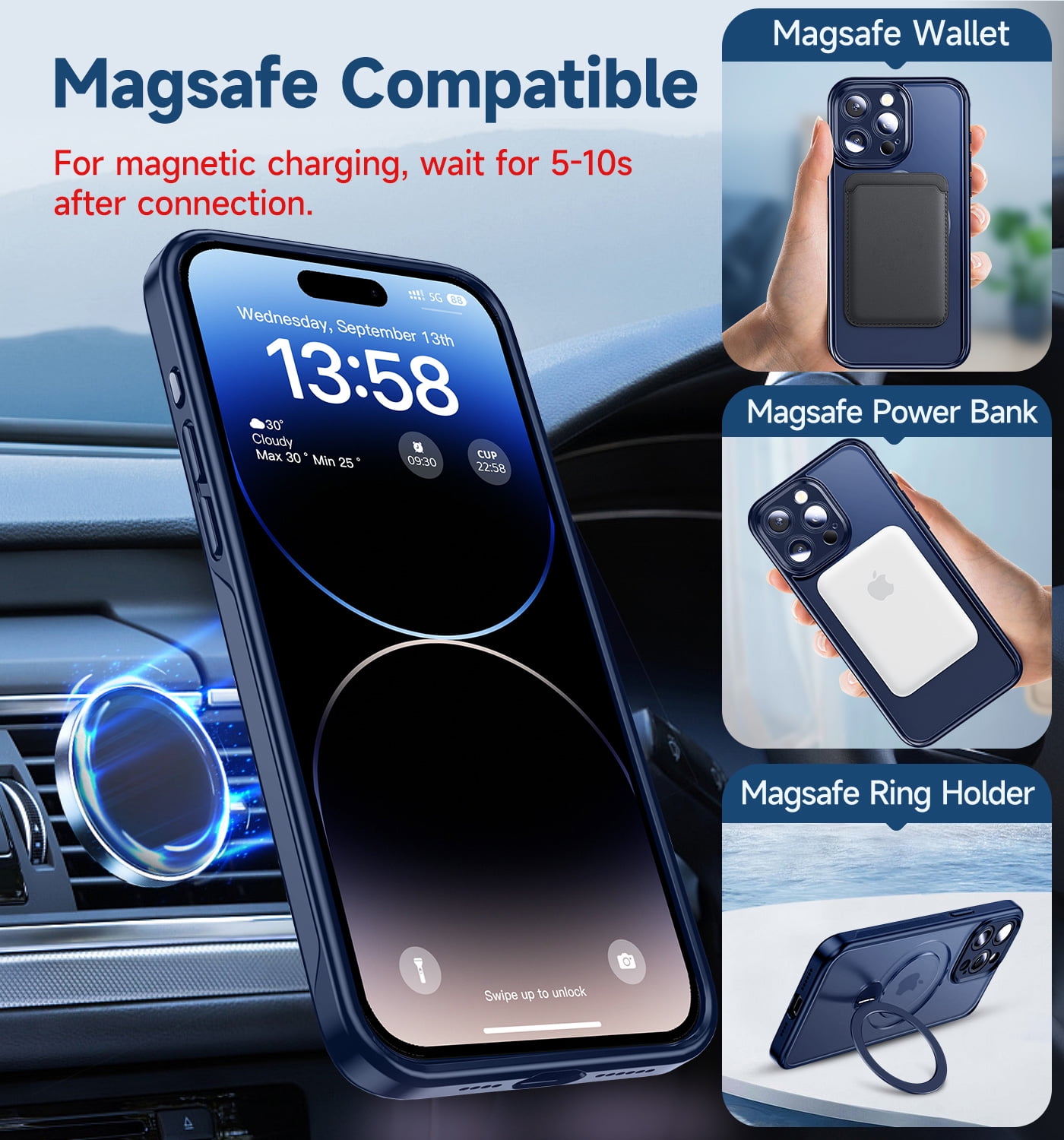 Magic John Phone Case for iPhone 14 Pro Rotatable Ring Kick Stand Magsafe Charging Shockproof Cover