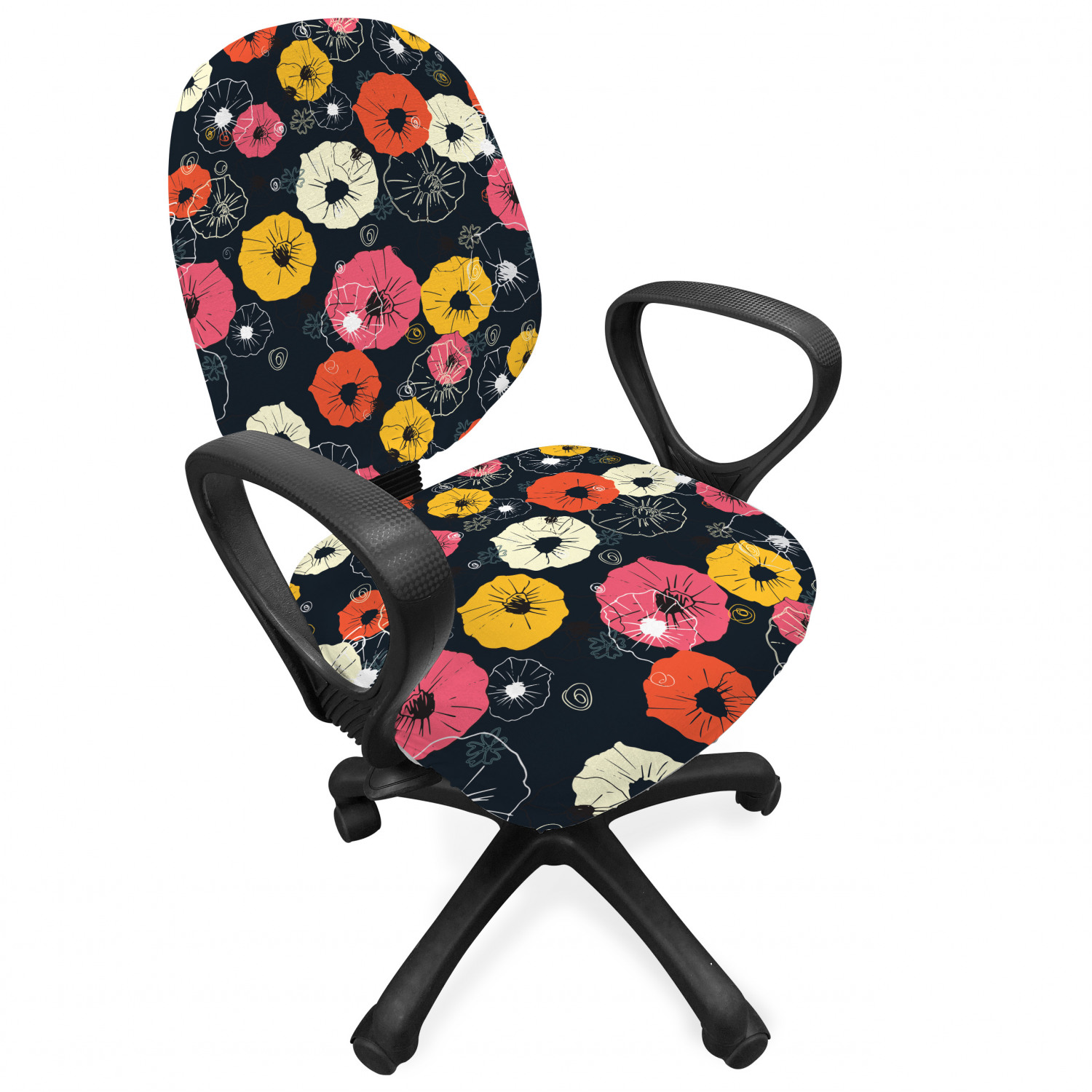 Floral Office Chair Slipcover, Flower Pattern with Colorful Arrangement