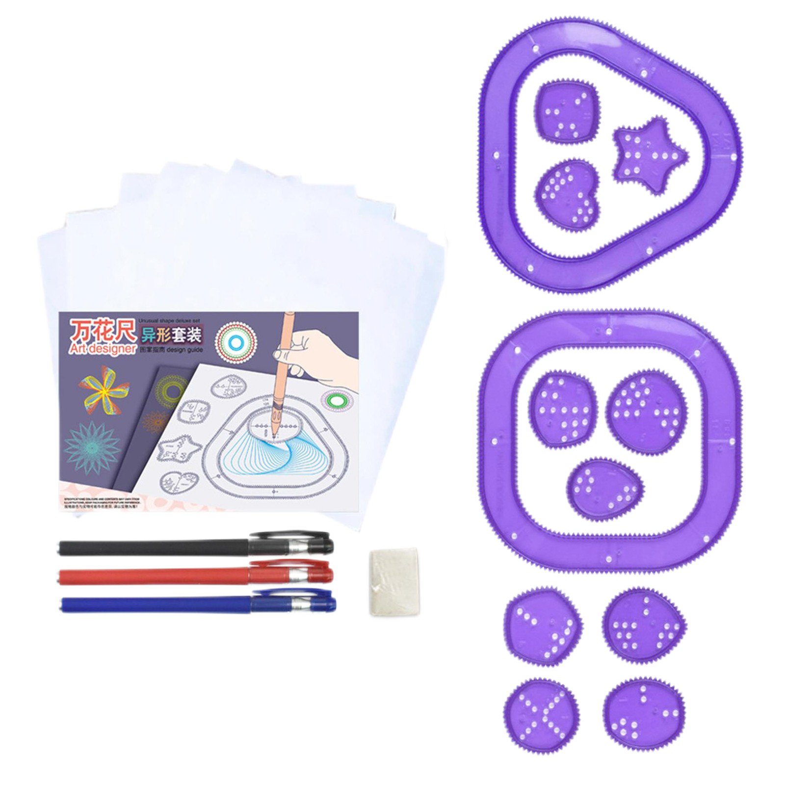 Stencils for Kids Stencils for Drawing Spiral Art Kit Circle Template Gear Geometric Ruler Plastic Curve Tool with Pens Paper for DIY Crafts Sketch Back to School Gifts C
